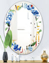Retro Floral Botanical Design I - Modern Round or Oval Wall Mirror - Leaves