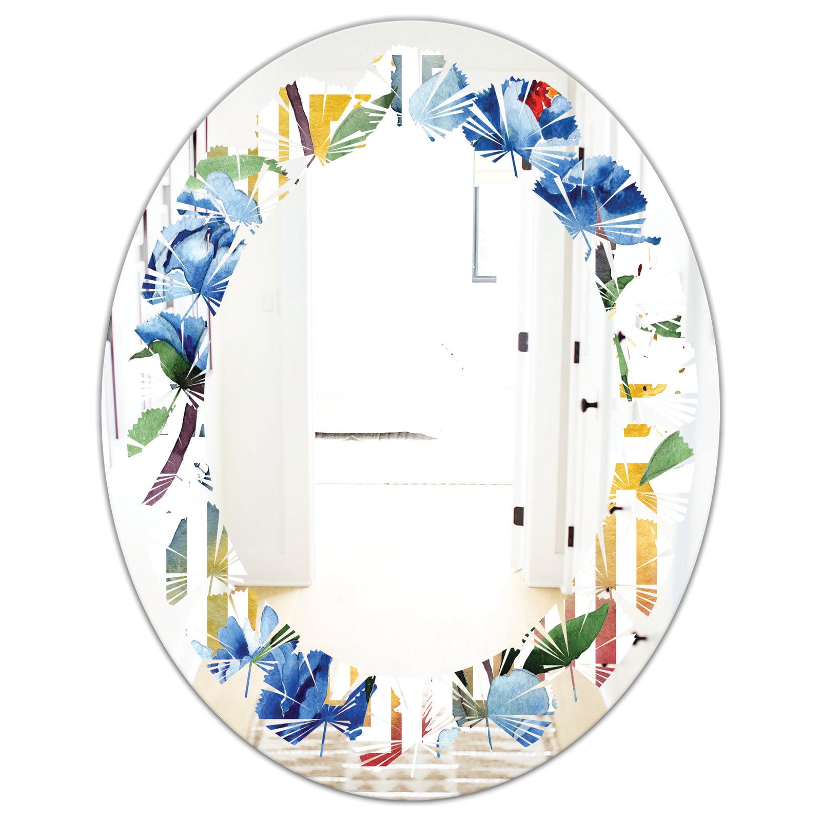 Retro Floral Botanical Design I - Modern Round or Oval Wall Mirror - Leaves