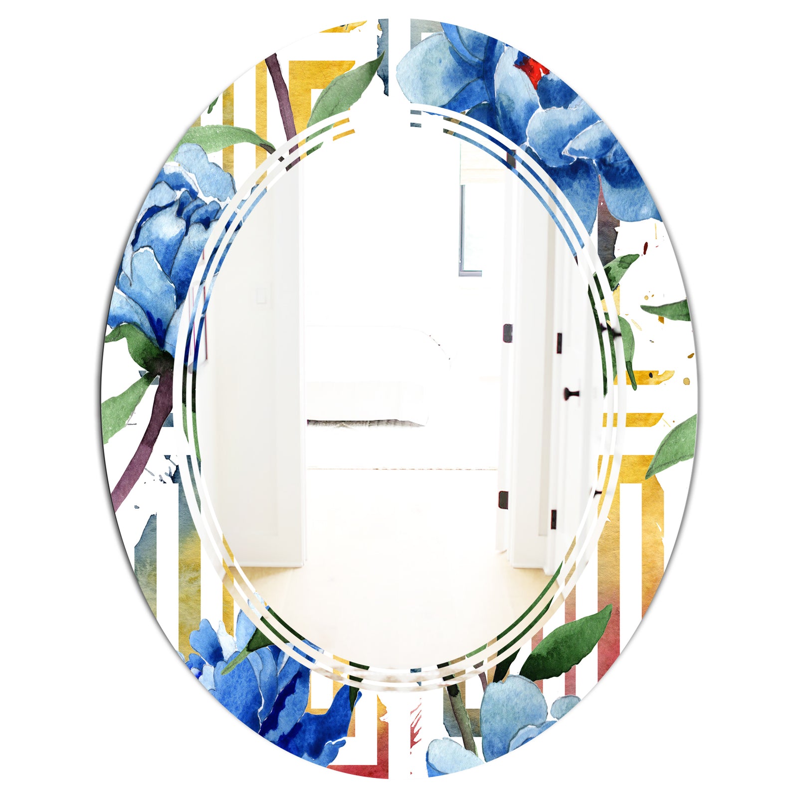 Retro Floral Botanical Design I - Modern Round or Oval Wall Mirror - Triple C
