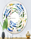 Retro Floral Botanical Design I - Modern Round or Oval Wall Mirror - Whirl