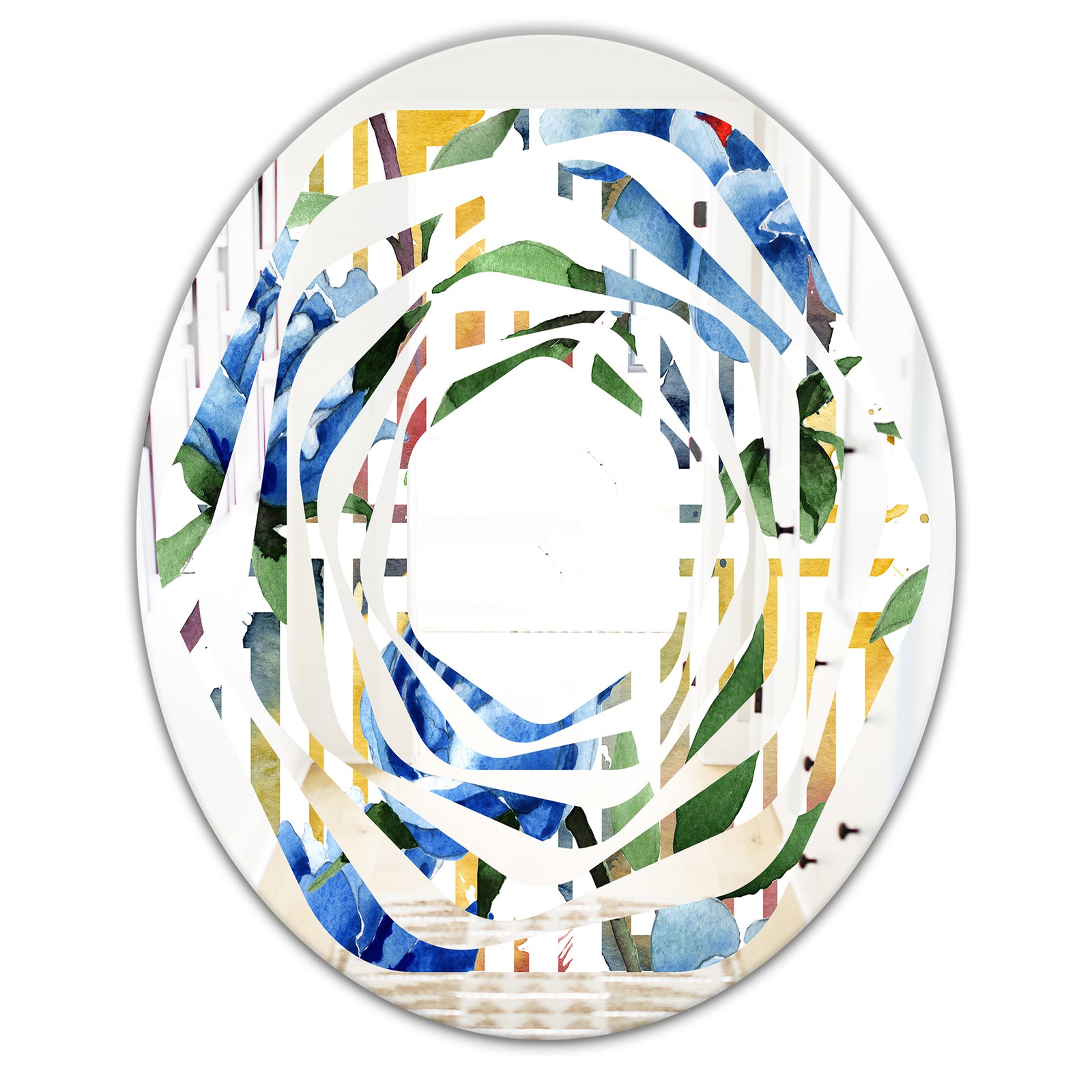 Retro Floral Botanical Design I - Modern Round or Oval Wall Mirror - Whirl