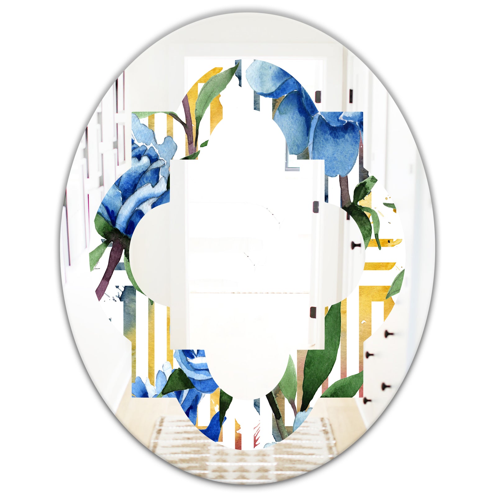 Retro Floral Botanical Design I - Modern Round or Oval Wall Mirror - Quatrefoil