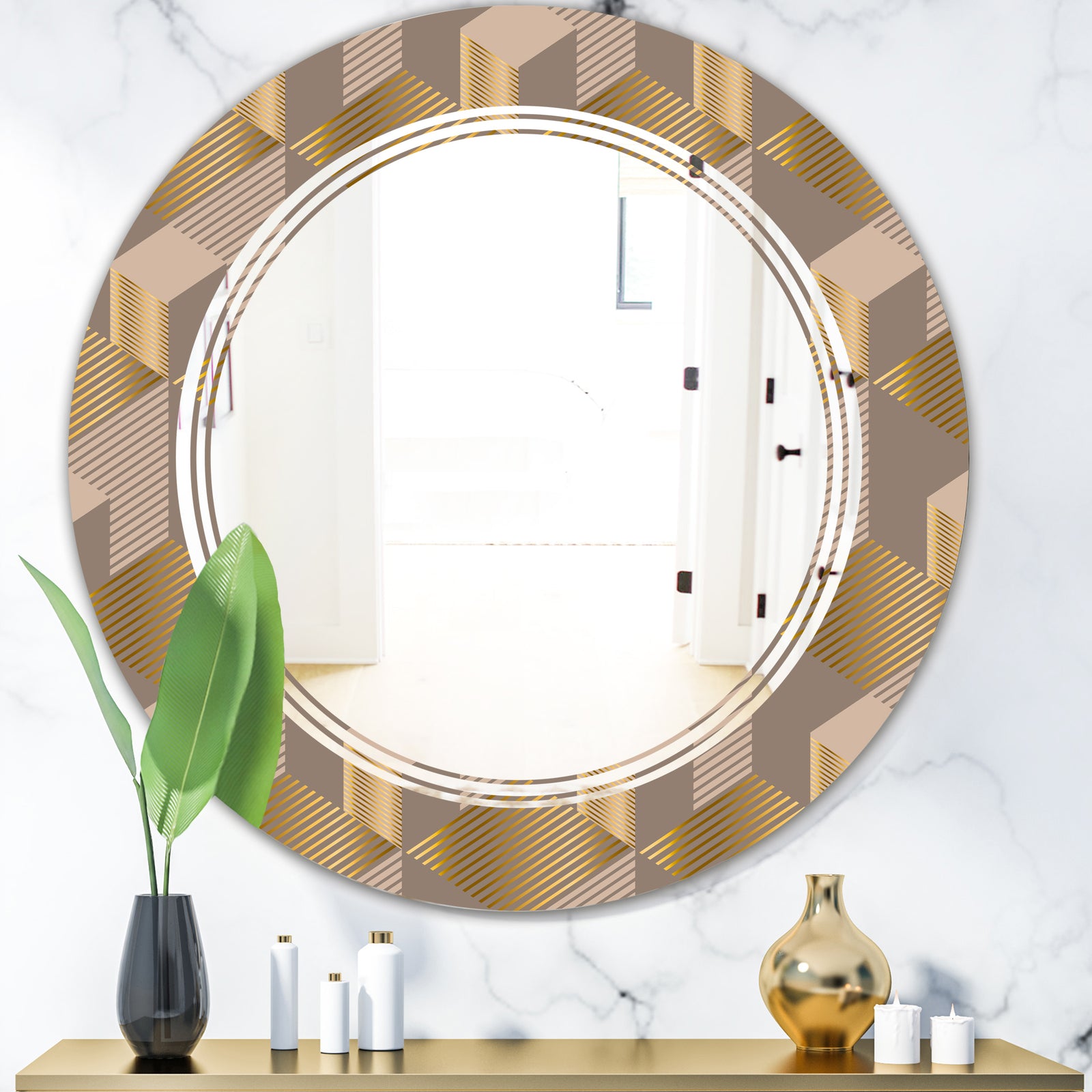 Retro Square Design V - Modern Round or Oval Wall Mirror - Triple C