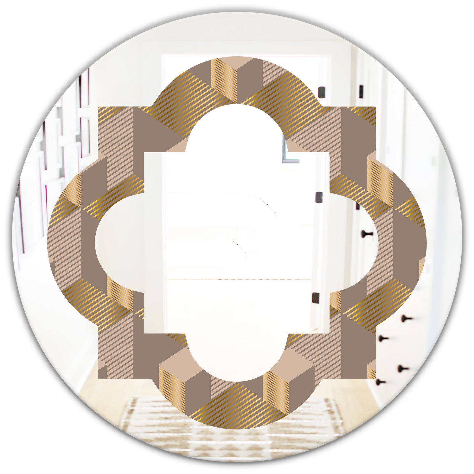 Retro Square Design V - Modern Round or Oval Wall Mirror - Quatrefoil