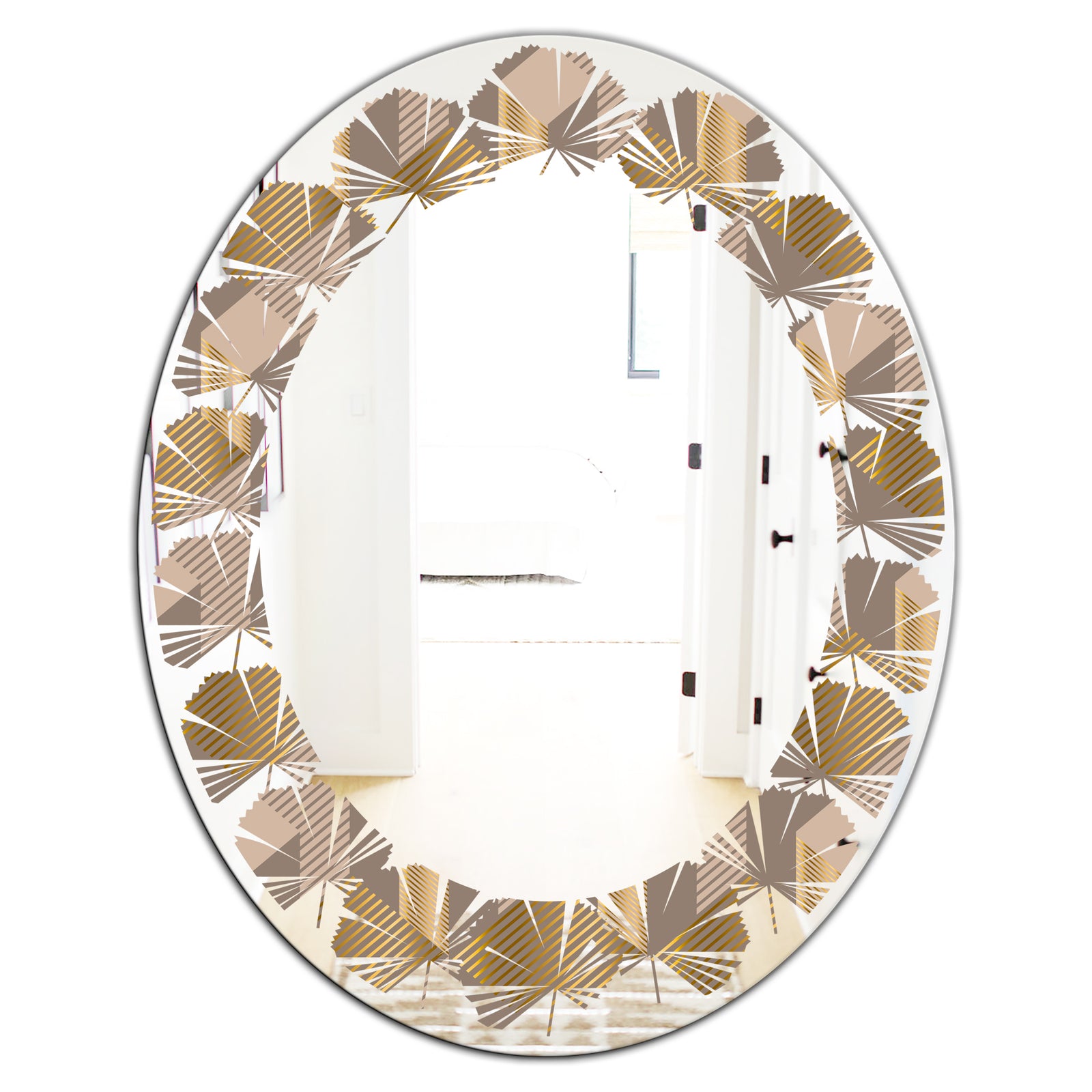 Retro Square Design V - Modern Round or Oval Wall Mirror - Leaves