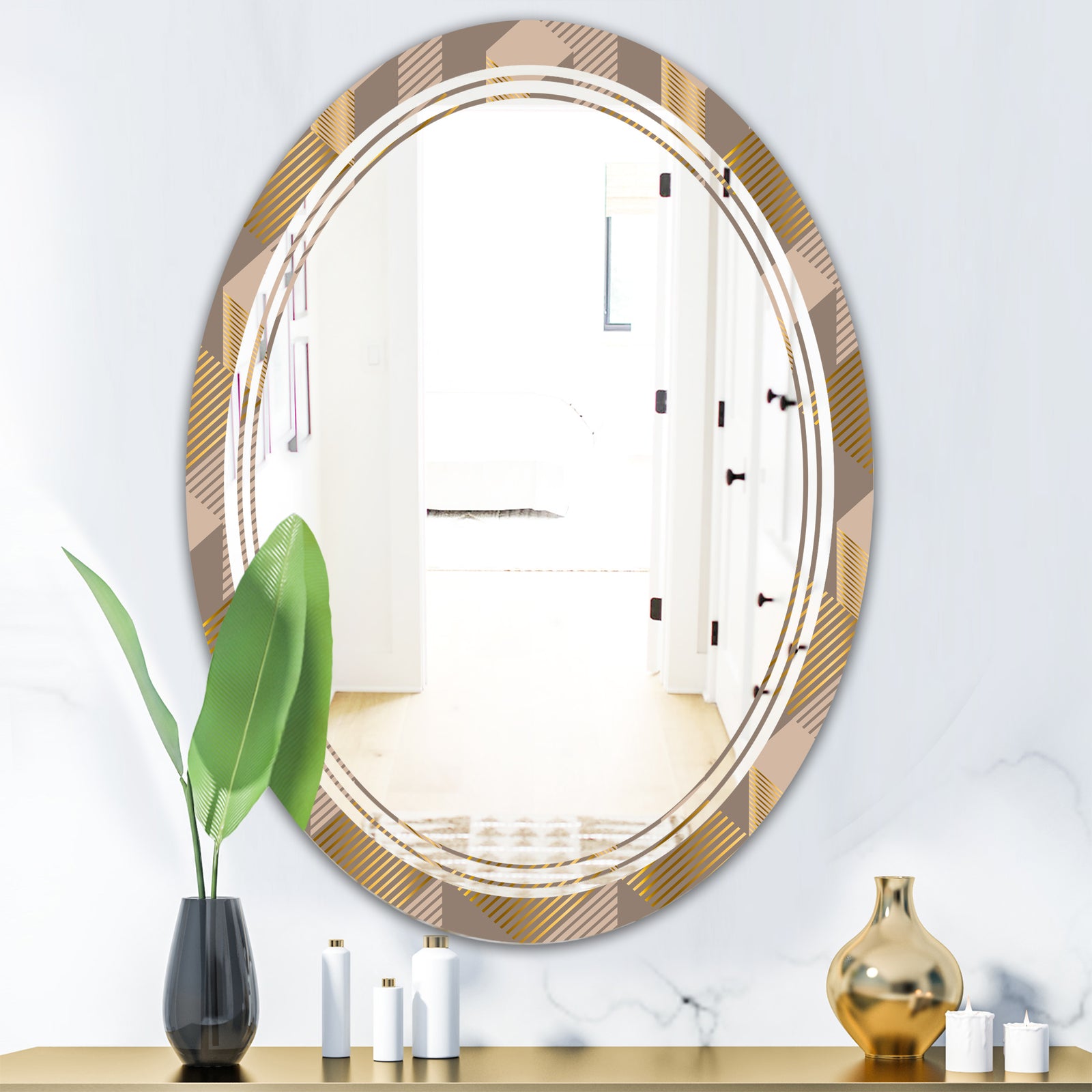 Retro Square Design V - Modern Round or Oval Wall Mirror - Triple C