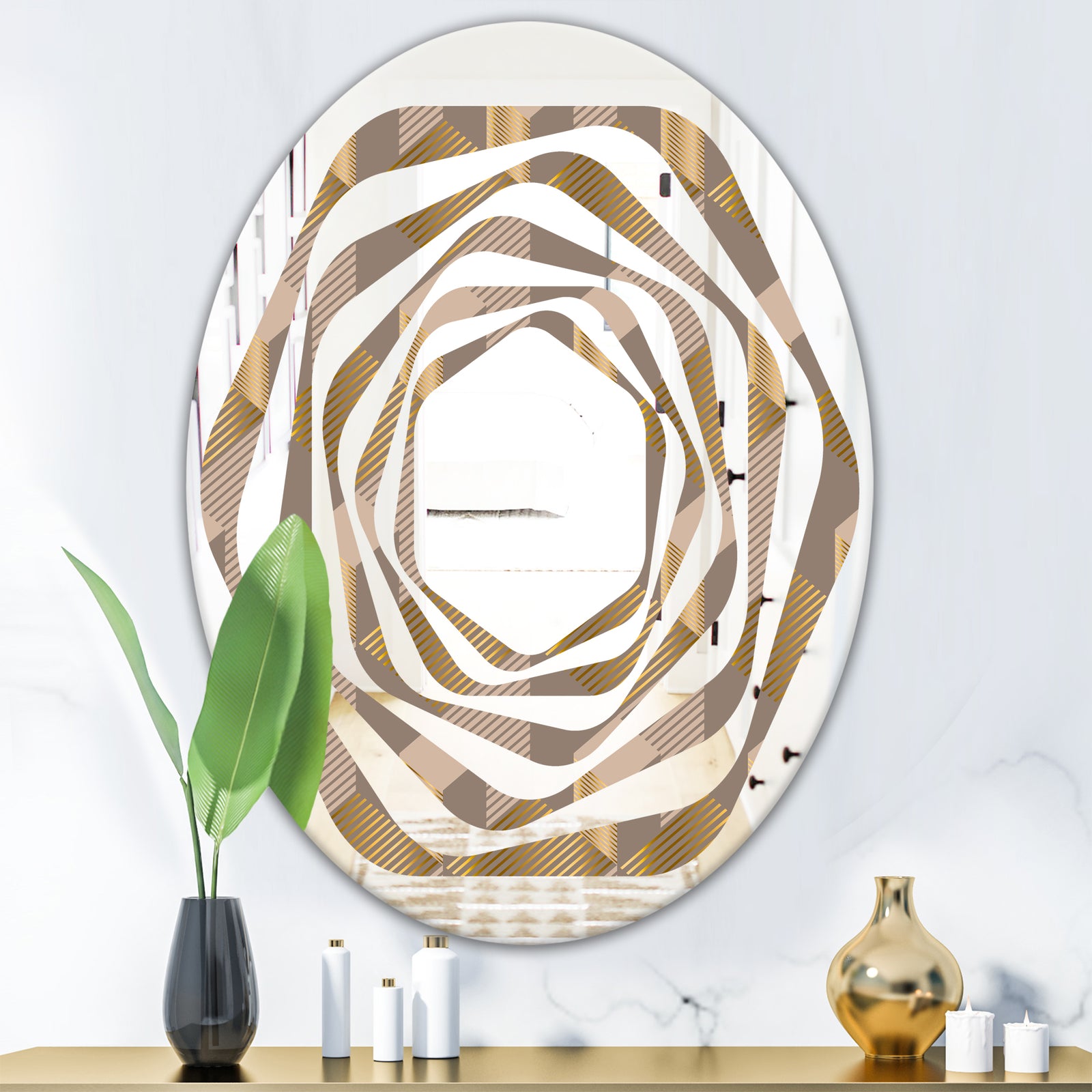 Retro Square Design V - Modern Round or Oval Wall Mirror - Whirl