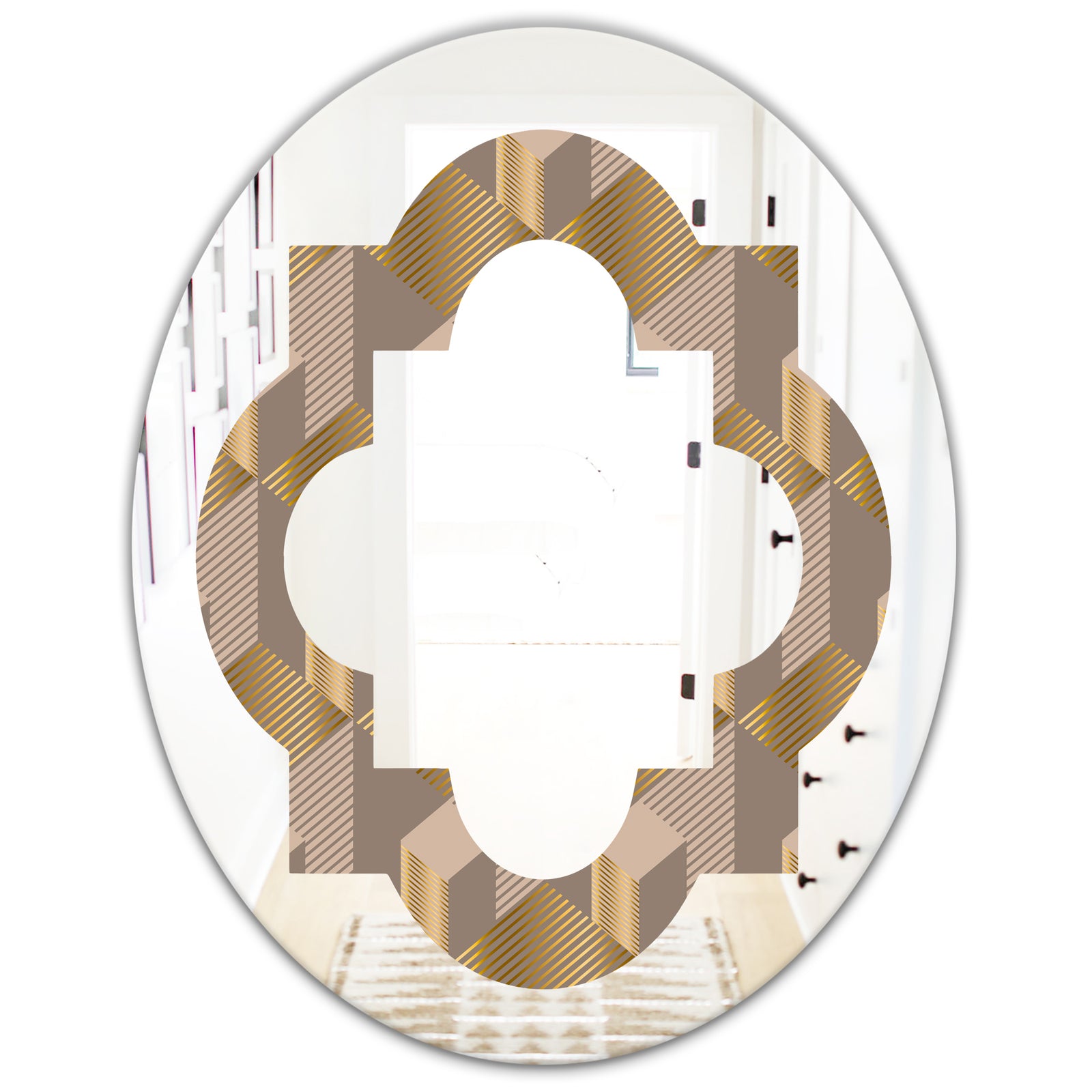 Retro Square Design V - Modern Round or Oval Wall Mirror - Quatrefoil