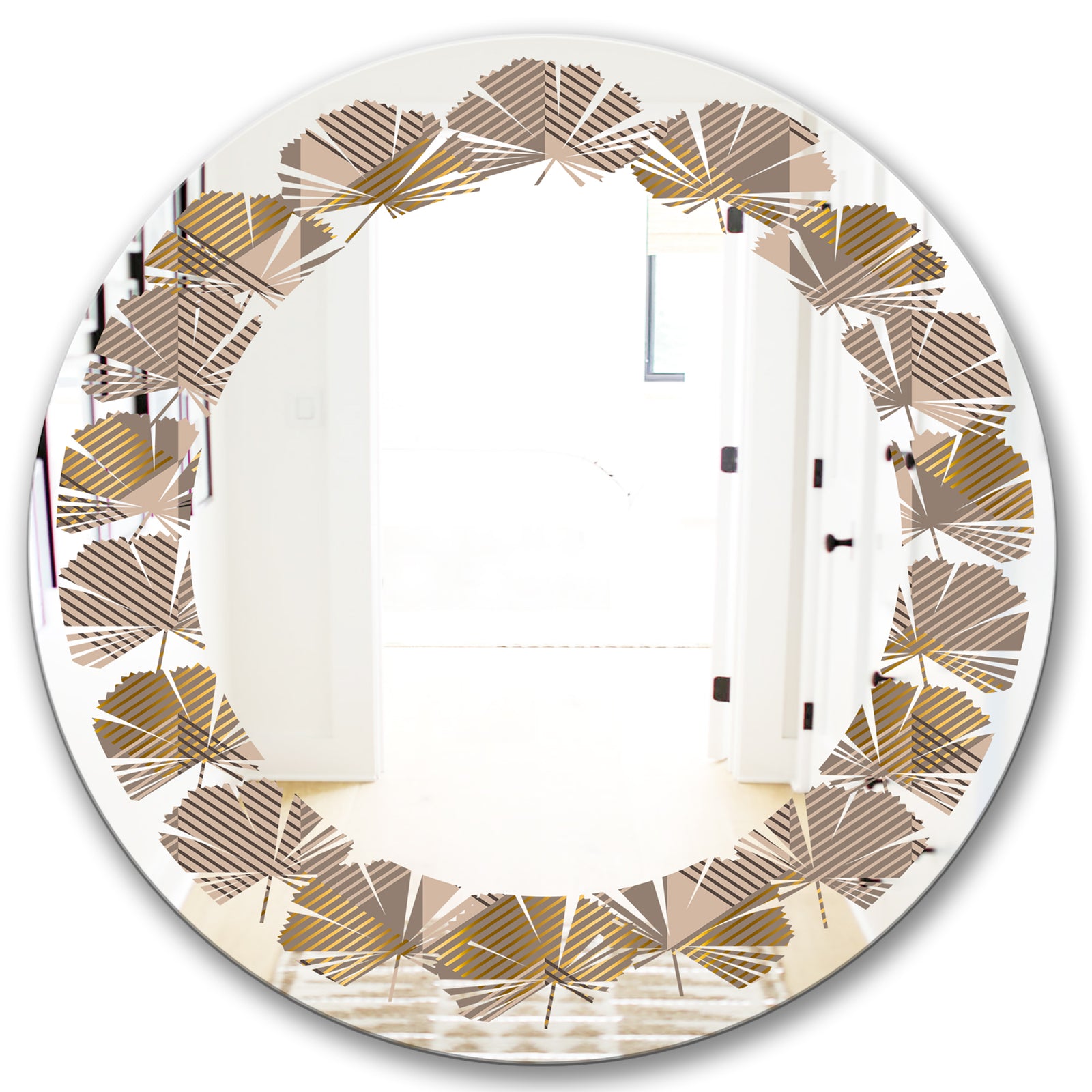 Retro Square Design VI - Modern Round or Oval Wall Mirror - Leaves