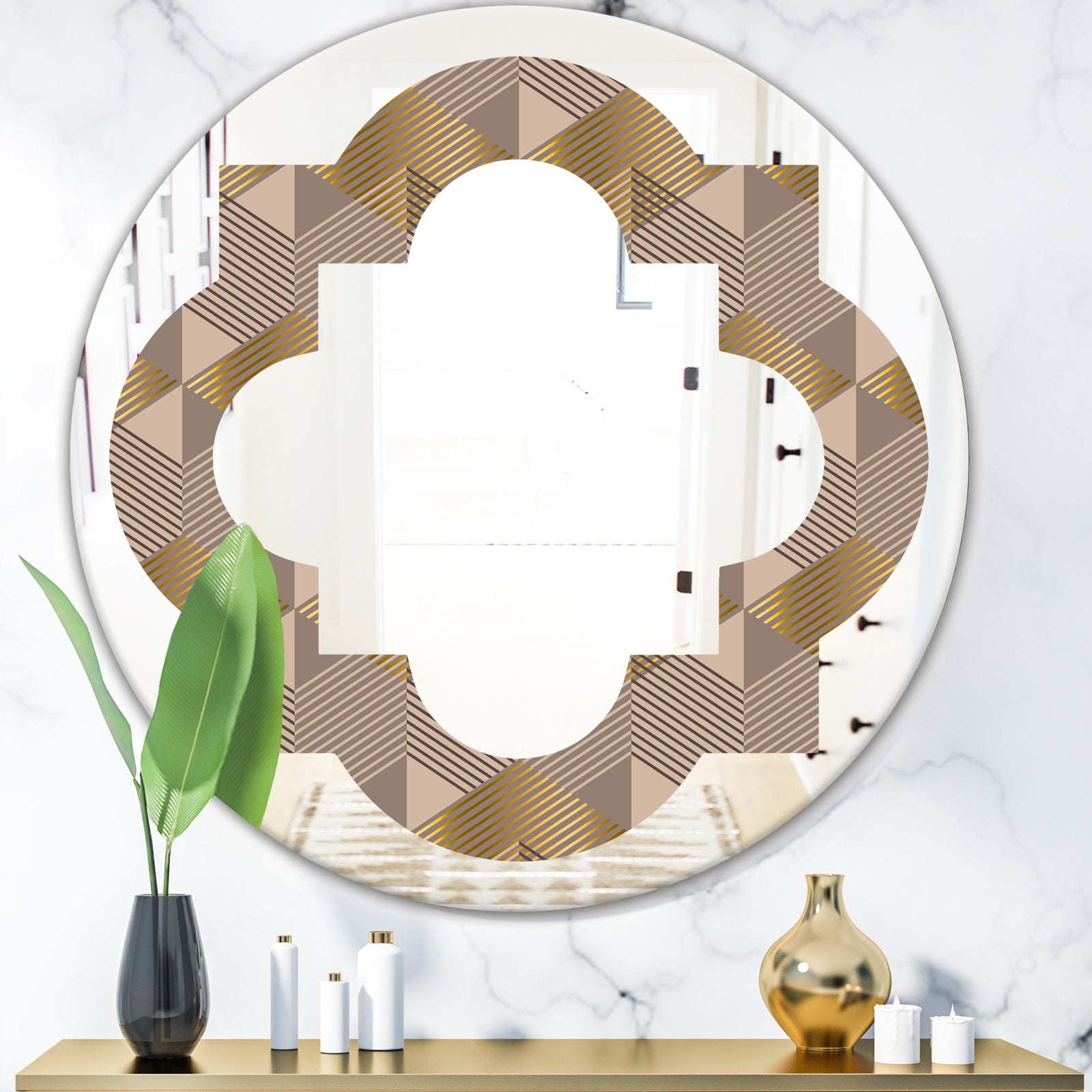 Retro Square Design VI - Modern Round or Oval Wall Mirror - Quatrefoil