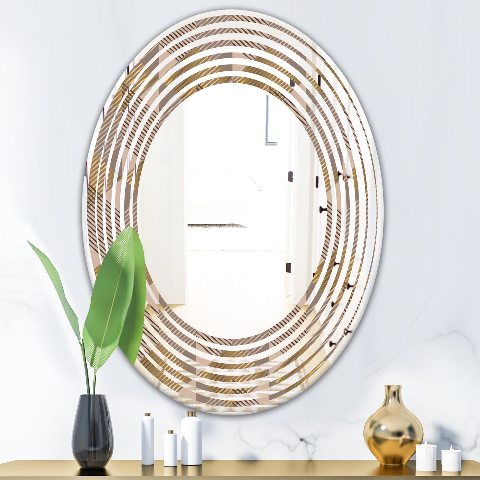 Retro Square Design VI - Modern Round or Oval Wall Mirror - Wave