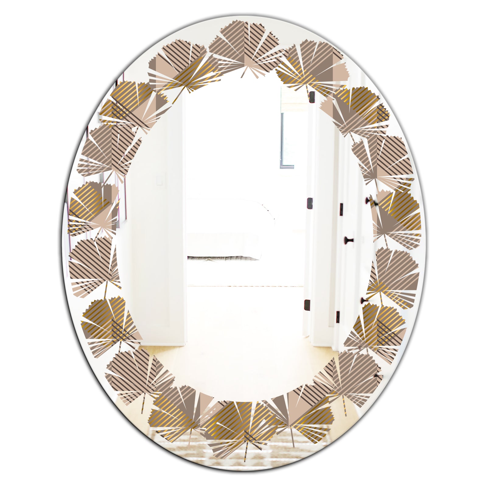 Retro Square Design VI - Modern Round or Oval Wall Mirror - Leaves
