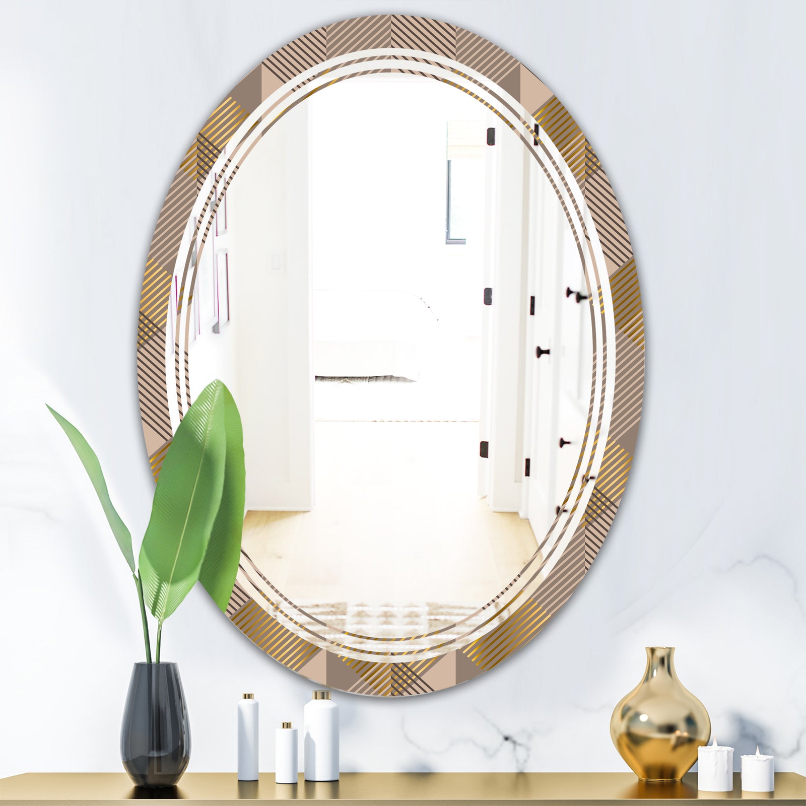 Retro Square Design VI - Modern Round or Oval Wall Mirror - Triple C