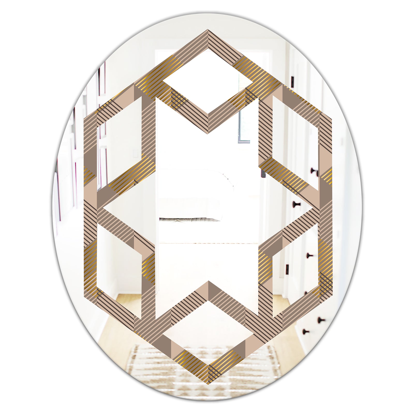 Retro Square Design VI - Modern Round or Oval Wall Mirror - Hexagon Star