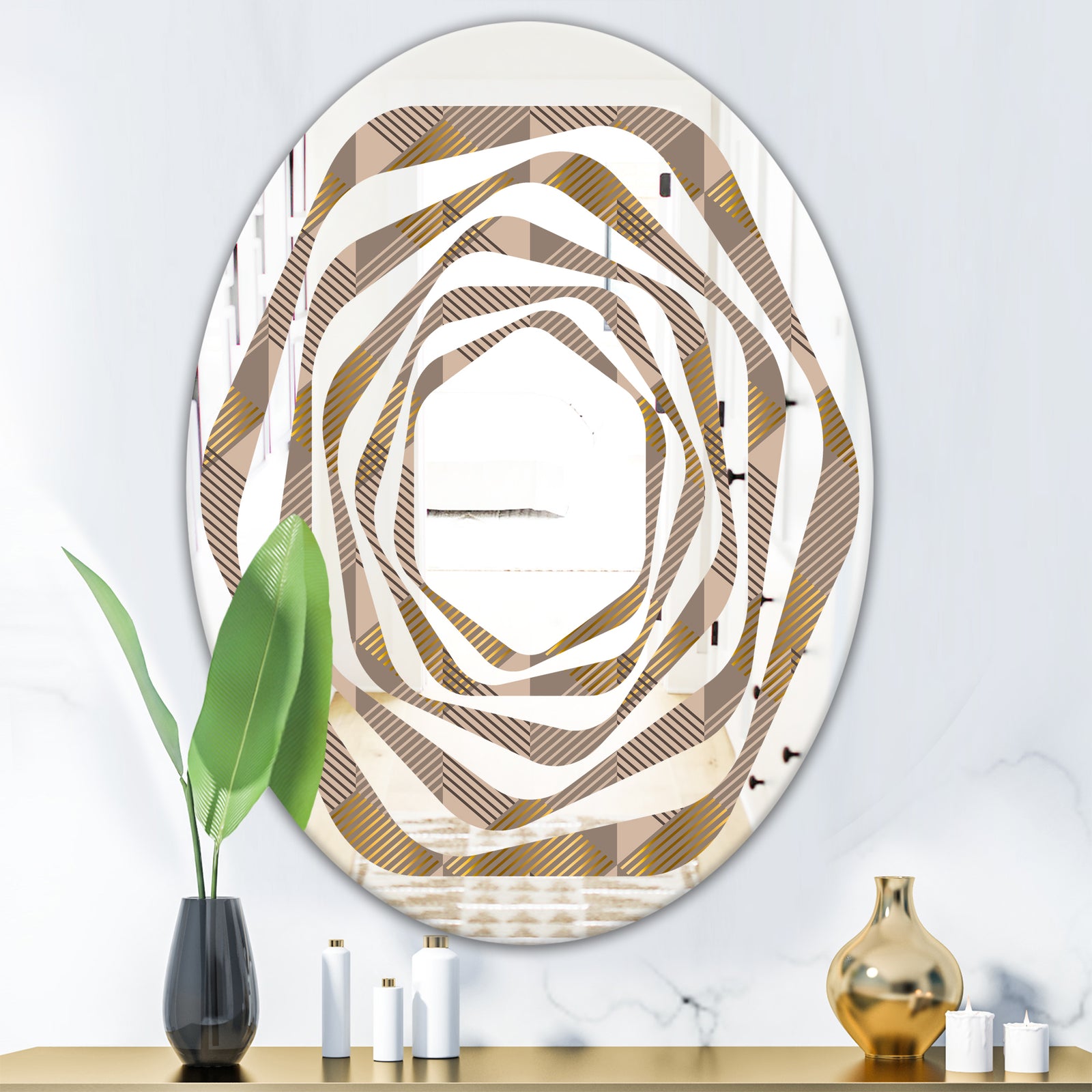 Retro Square Design VI - Modern Round or Oval Wall Mirror - Whirl