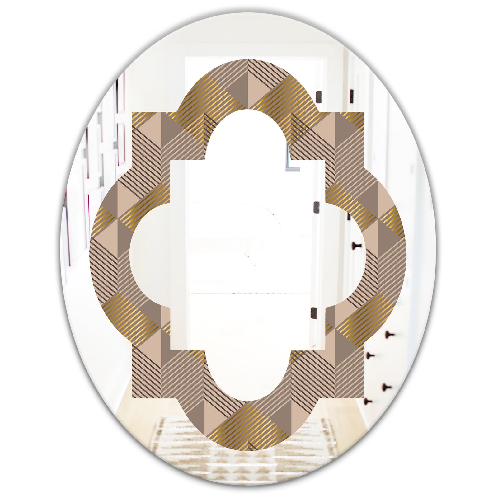 Retro Square Design VI - Modern Round or Oval Wall Mirror - Quatrefoil