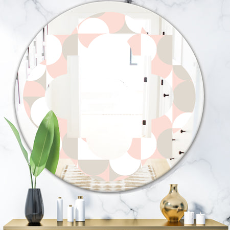 Retro Circular Pattern III - Modern Round or Oval Wall Mirror - Quatrefoil