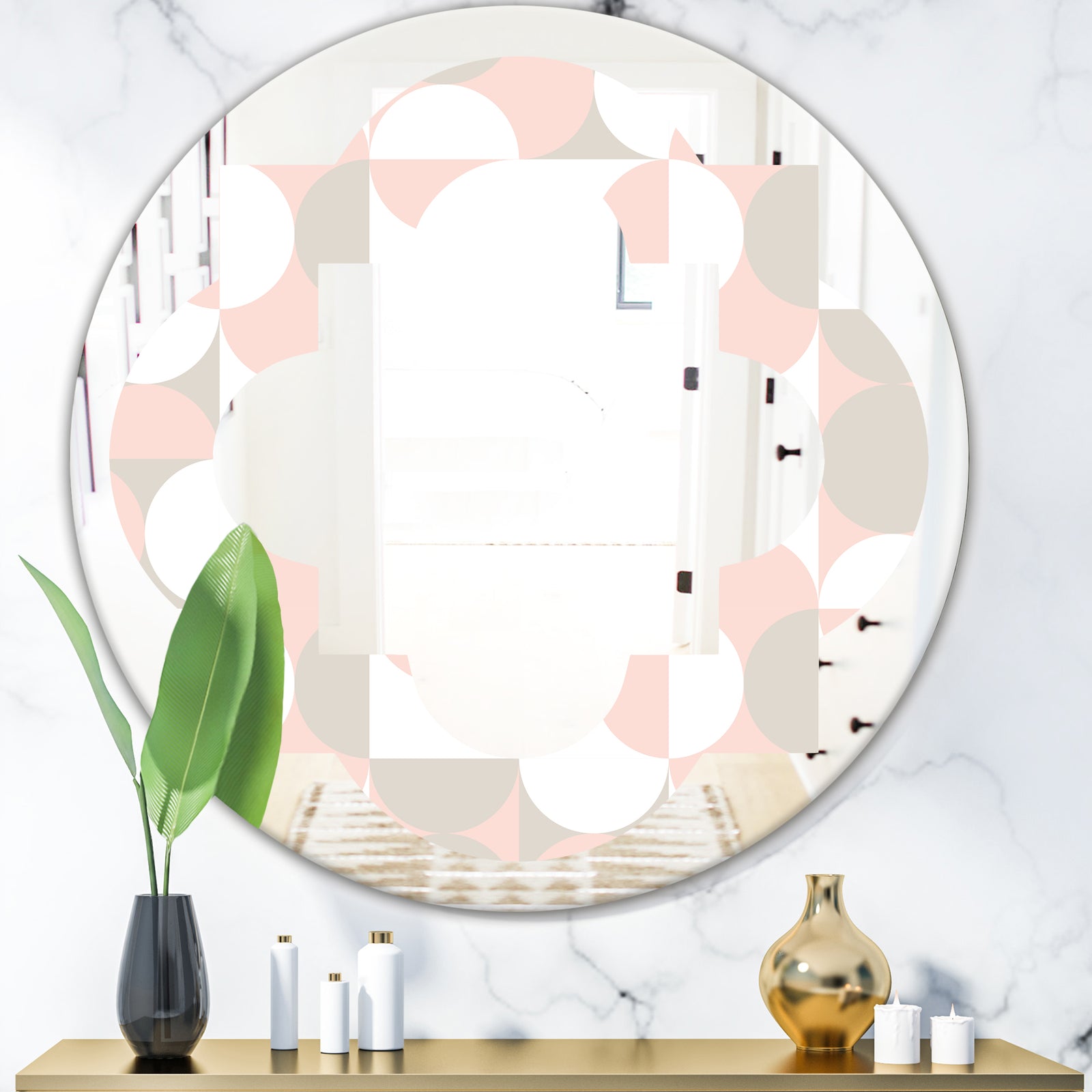 Retro Circular Pattern III - Modern Round or Oval Wall Mirror - Quatrefoil