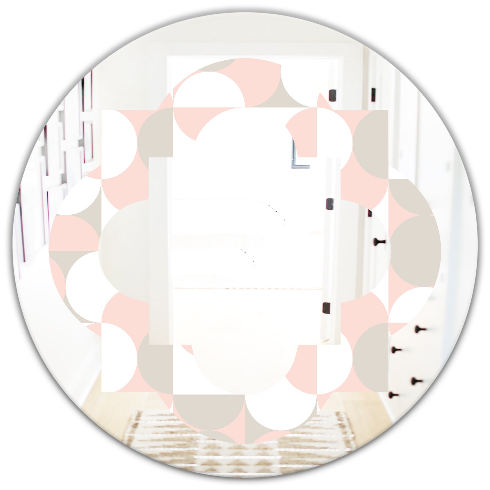 Retro Circular Pattern III - Modern Round or Oval Wall Mirror - Quatrefoil