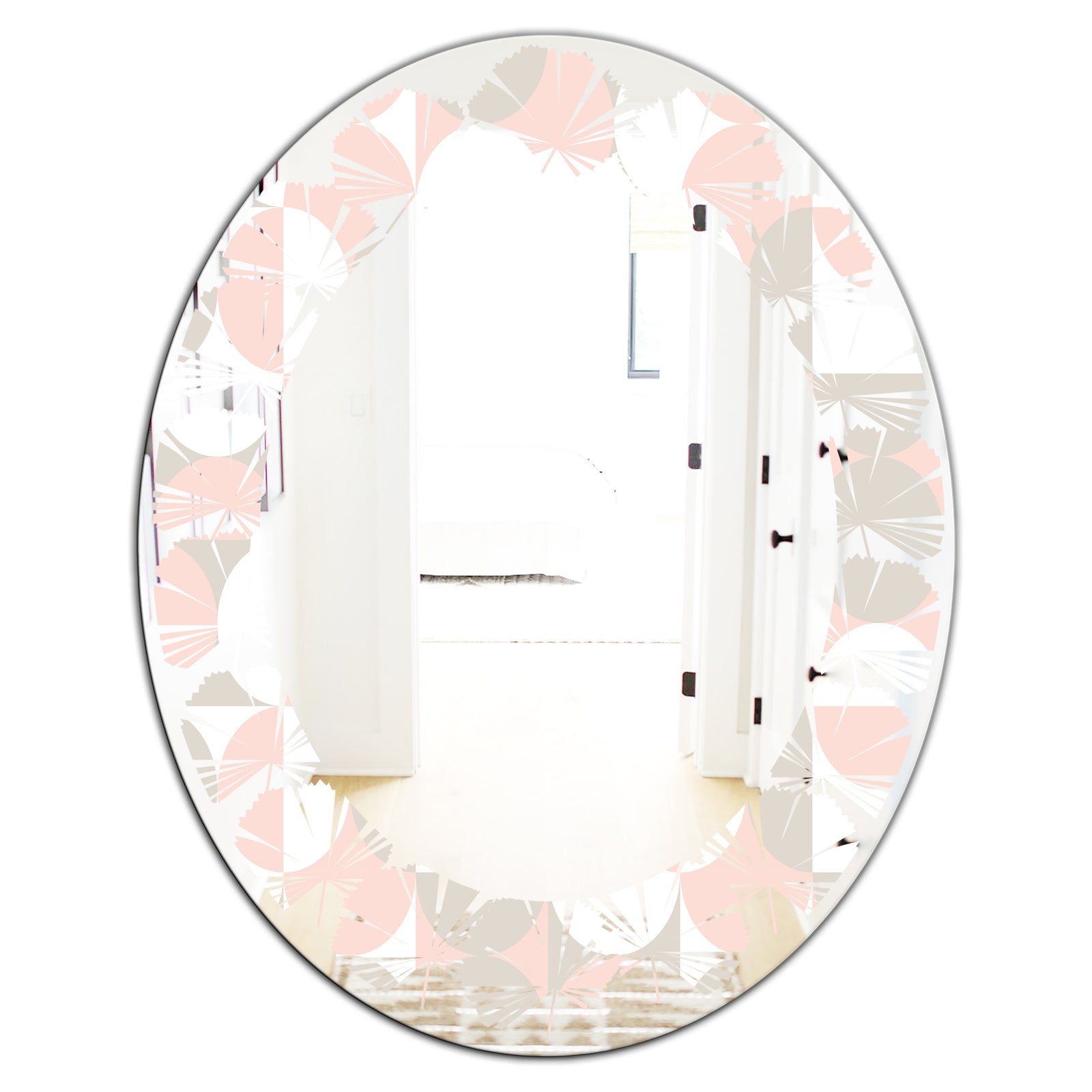 Retro Circular Pattern III - Modern Round or Oval Wall Mirror - Leaves