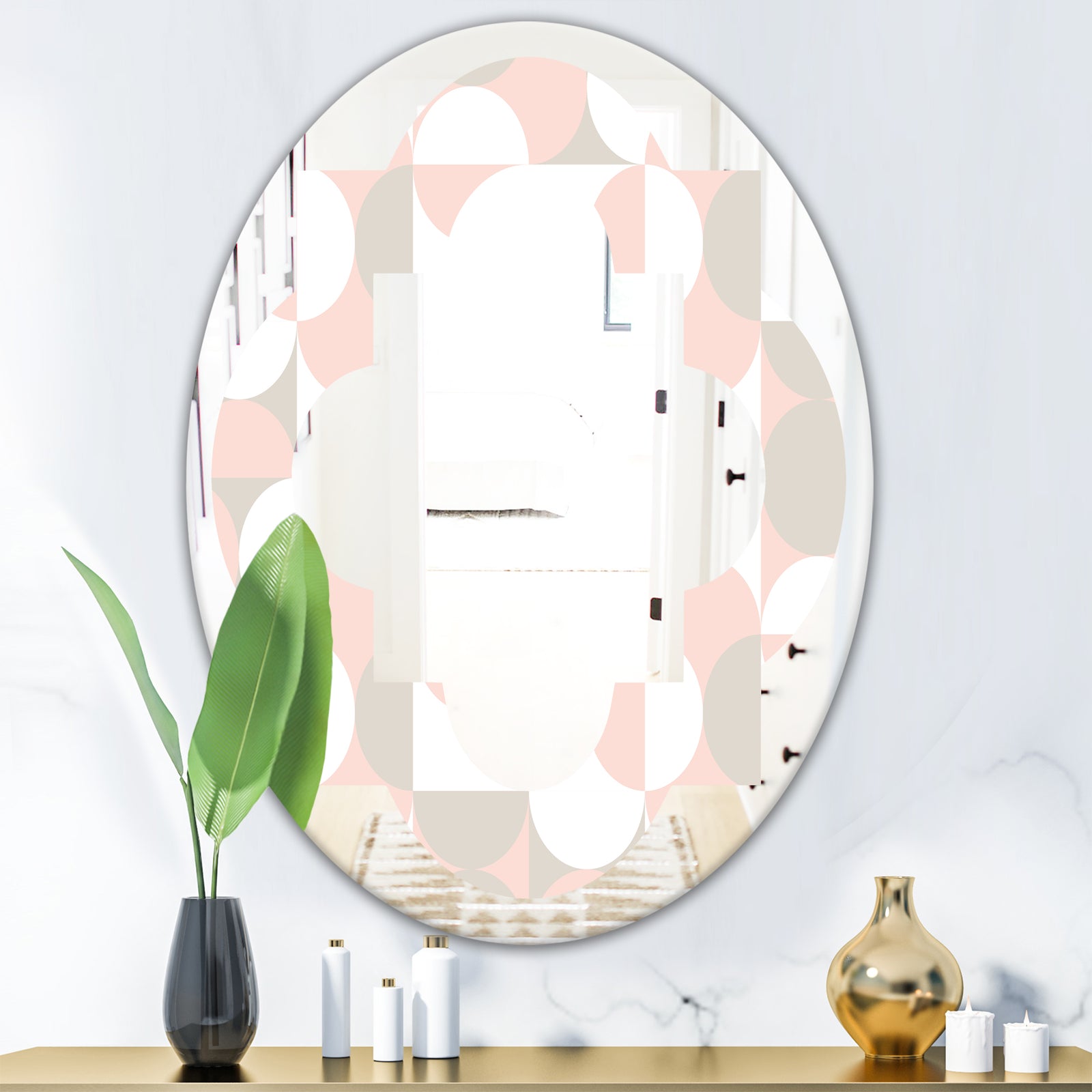Retro Circular Pattern III - Modern Round or Oval Wall Mirror - Quatrefoil