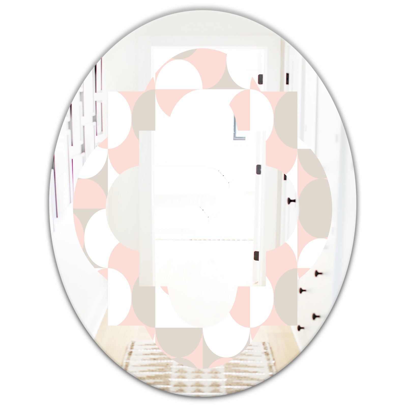Retro Circular Pattern III - Modern Round or Oval Wall Mirror - Quatrefoil