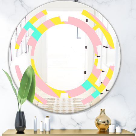 Memphis Retro Neon Pattern - Modern Round or Oval Wall Mirror - Space