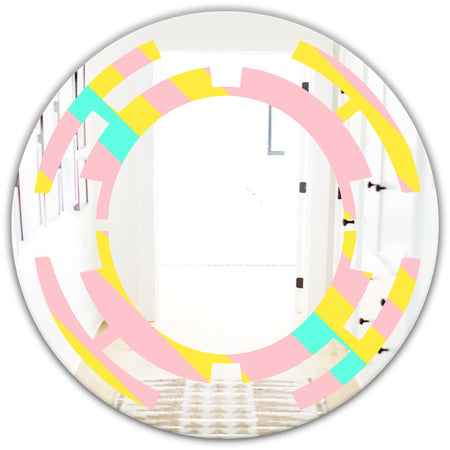 Memphis Retro Neon Pattern - Modern Round or Oval Wall Mirror - Space