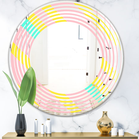 Memphis Retro Neon Pattern - Modern Round or Oval Wall Mirror - Wave