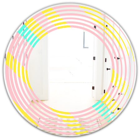 Memphis Retro Neon Pattern - Modern Round or Oval Wall Mirror - Wave