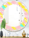 Memphis Retro Neon Pattern - Modern Round or Oval Wall Mirror - Leaves