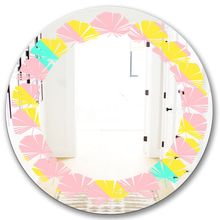 Memphis Retro Neon Pattern - Modern Round or Oval Wall Mirror - Leaves
