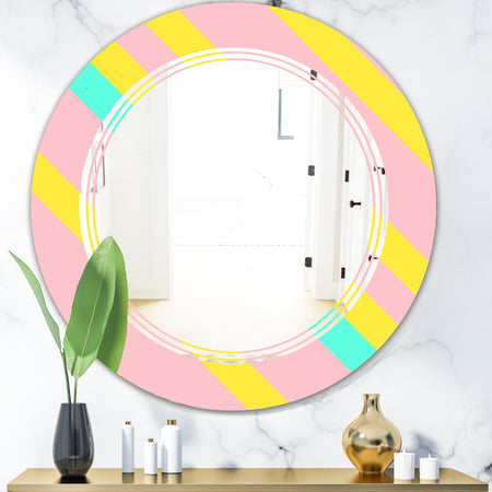 Memphis Retro Neon Pattern - Modern Round or Oval Wall Mirror - Triple C