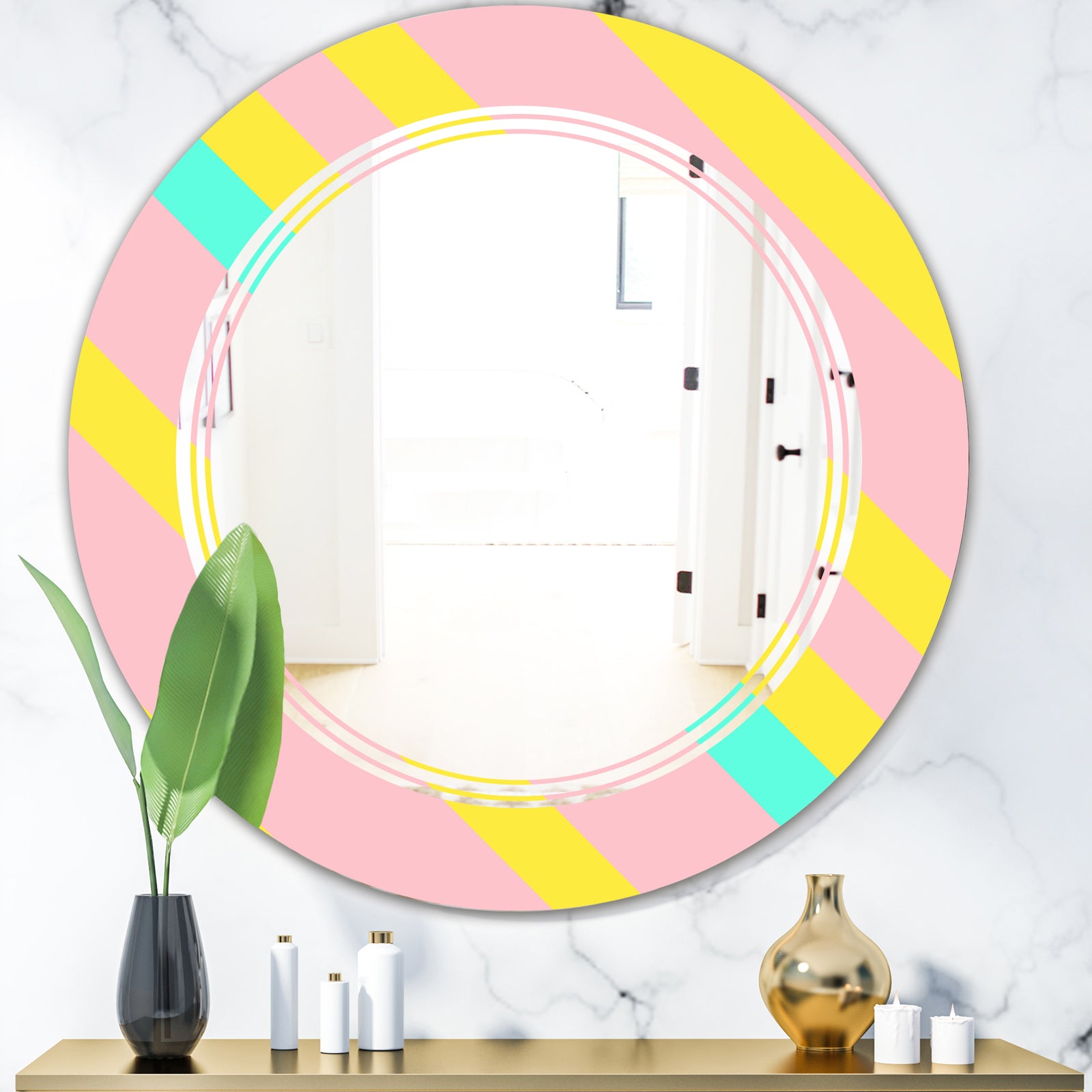 Memphis Retro Neon Pattern - Modern Round or Oval Wall Mirror - Triple C