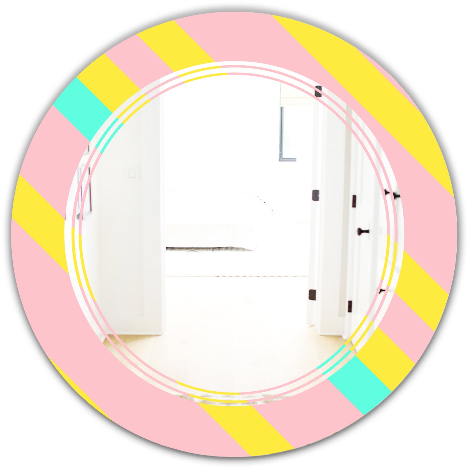 Memphis Retro Neon Pattern - Modern Round or Oval Wall Mirror - Triple C