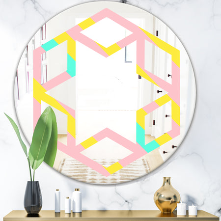 Memphis Retro Neon Pattern - Modern Round or Oval Wall Mirror - Hexagon Star