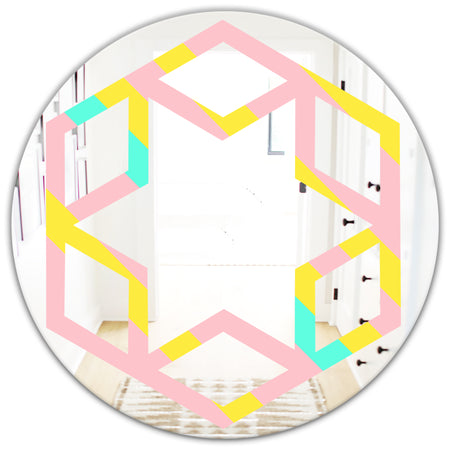 Memphis Retro Neon Pattern - Modern Round or Oval Wall Mirror - Hexagon Star