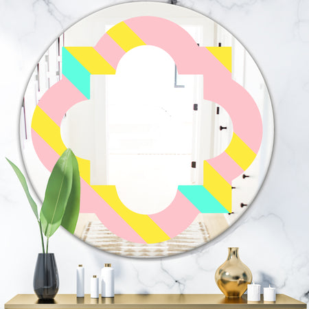 Memphis Retro Neon Pattern - Modern Round or Oval Wall Mirror - Quatrefoil