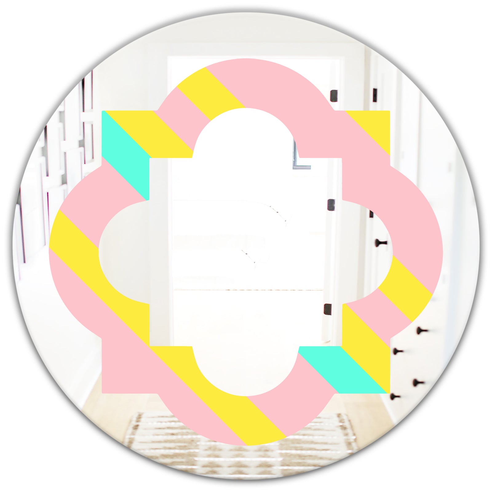 Memphis Retro Neon Pattern - Modern Round or Oval Wall Mirror - Quatrefoil