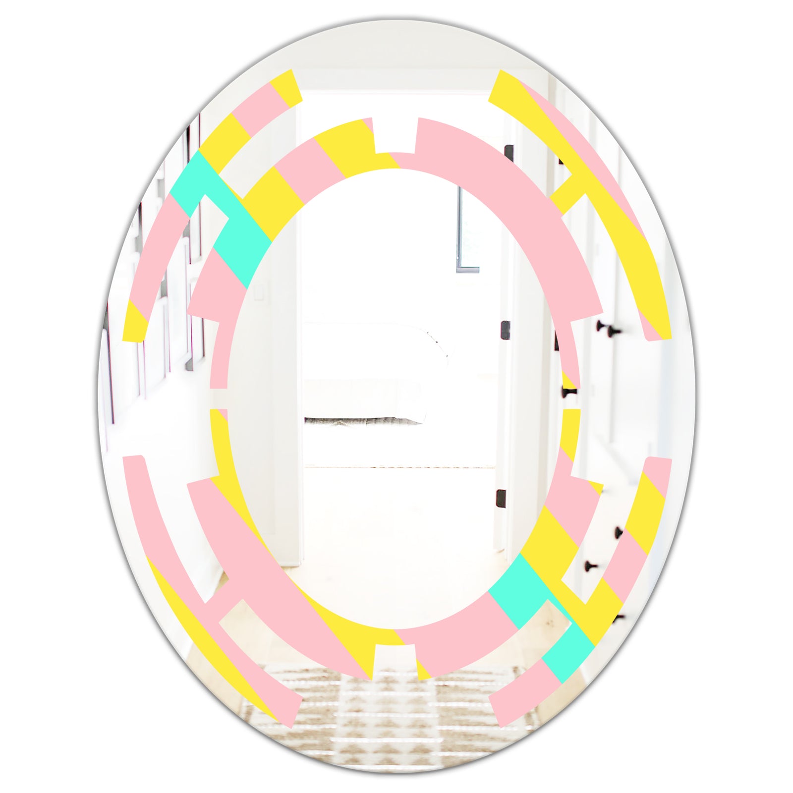 Memphis Retro Neon Pattern - Modern Round or Oval Wall Mirror - Space