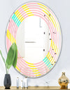 Memphis Retro Neon Pattern - Modern Round or Oval Wall Mirror - Wave