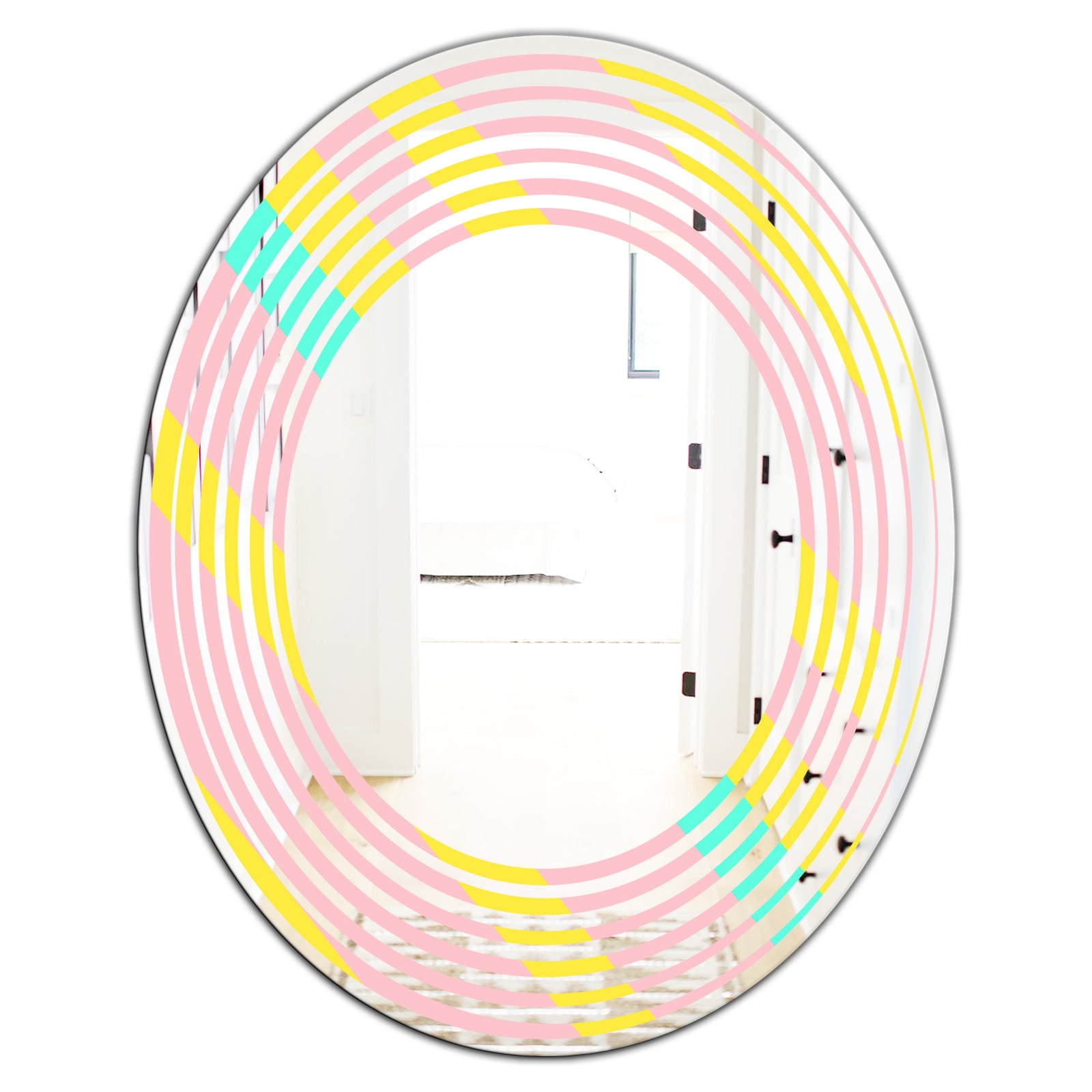 Memphis Retro Neon Pattern - Modern Round or Oval Wall Mirror - Wave