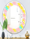 Memphis Retro Neon Pattern - Modern Round or Oval Wall Mirror - Leaves