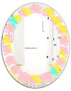 Memphis Retro Neon Pattern - Modern Round or Oval Wall Mirror - Leaves