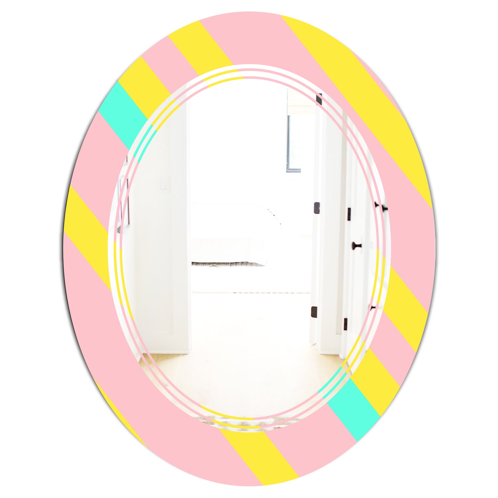 Memphis Retro Neon Pattern - Modern Round or Oval Wall Mirror - Triple C