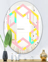 Memphis Retro Neon Pattern - Modern Round or Oval Wall Mirror - Hexagon Star