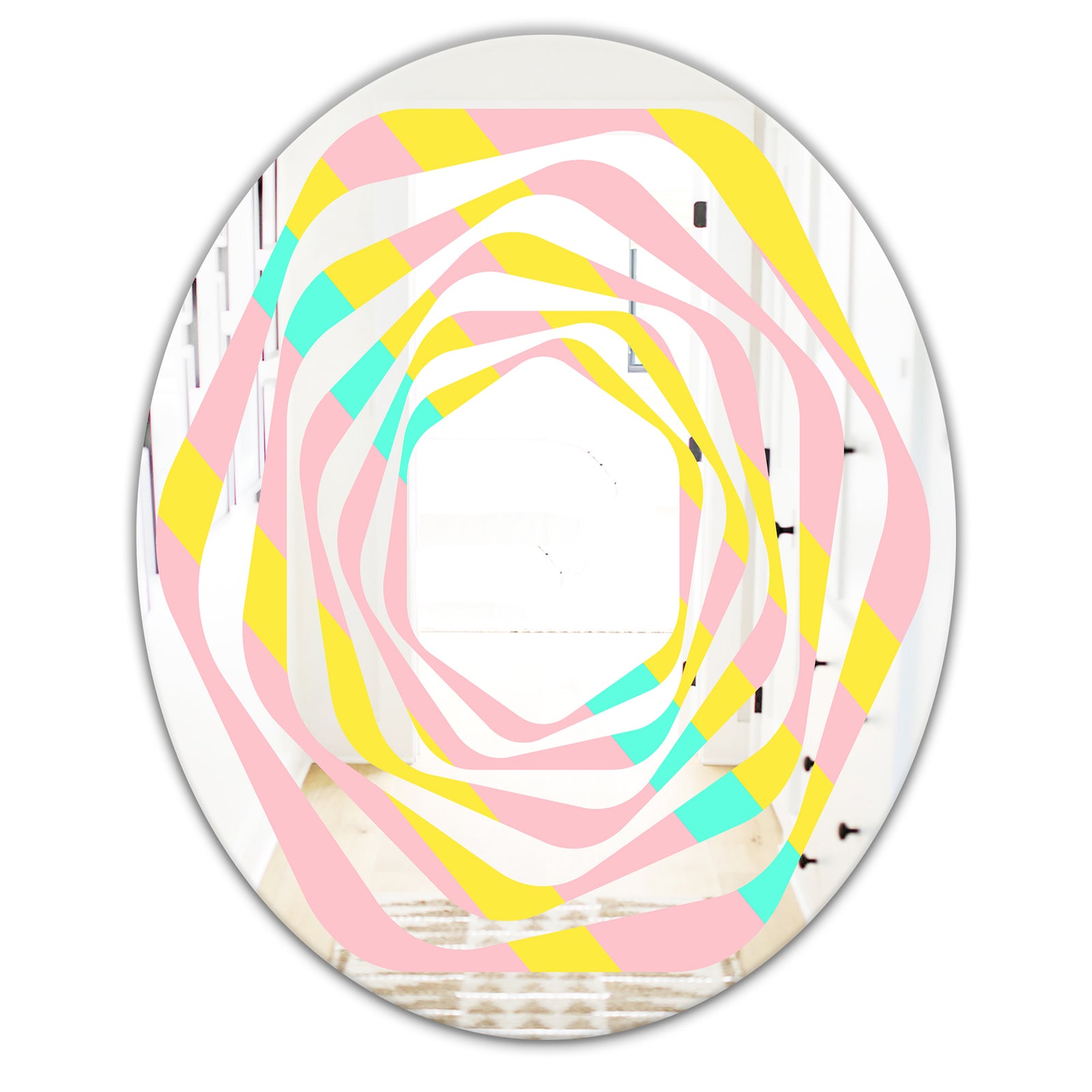 Memphis Retro Neon Pattern - Modern Round or Oval Wall Mirror - Whirl