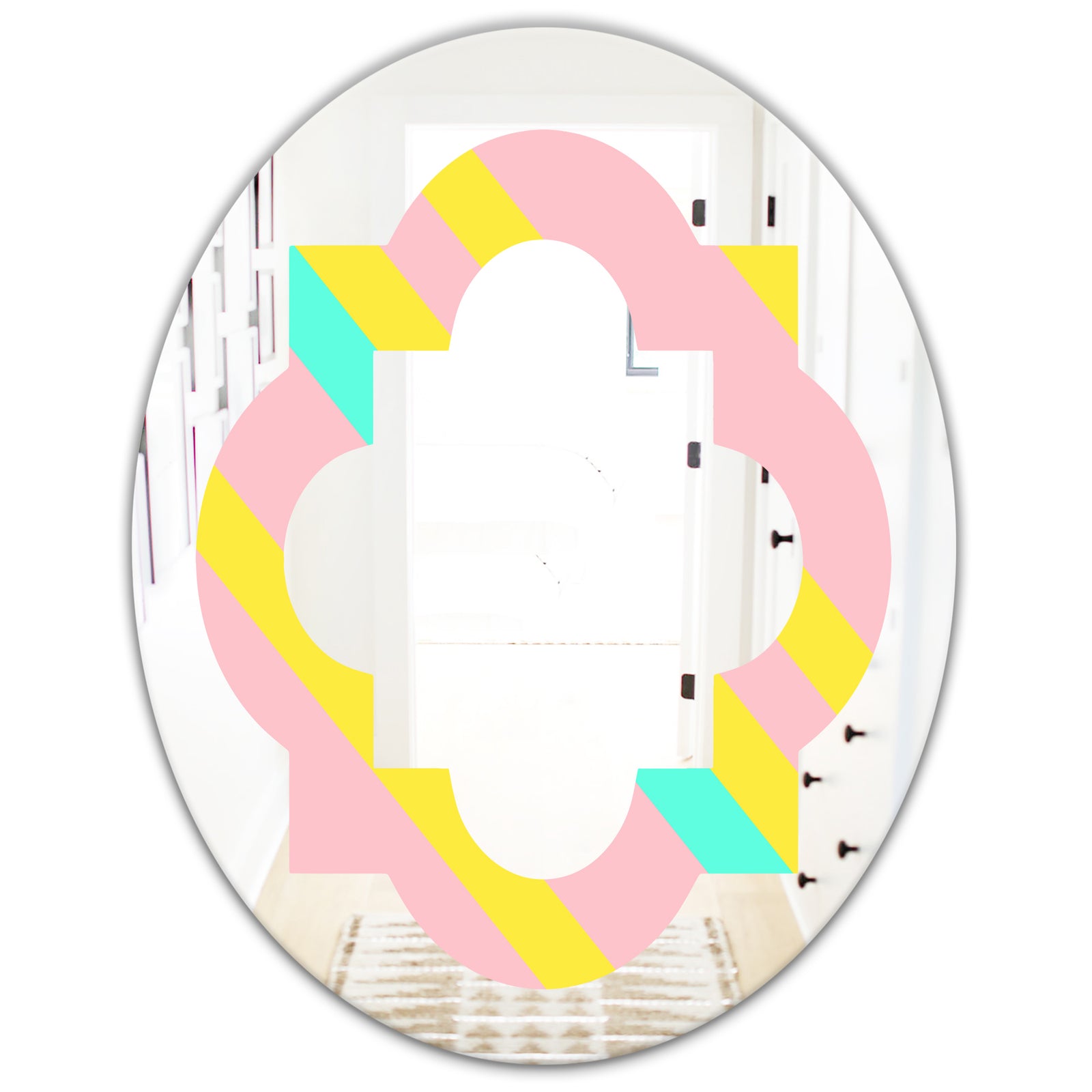 Memphis Retro Neon Pattern - Modern Round or Oval Wall Mirror - Quatrefoil