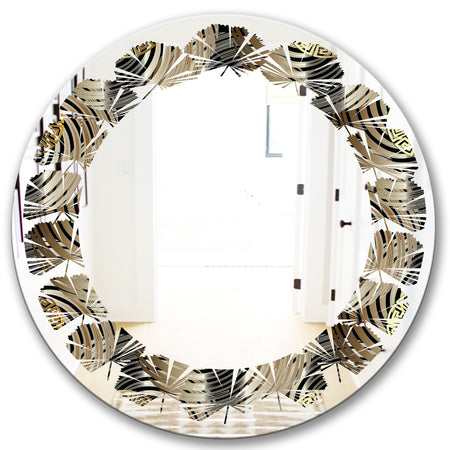 Circular Geometric Retro Abstract I - Modern Round or Oval Wall Mirror - Leaves