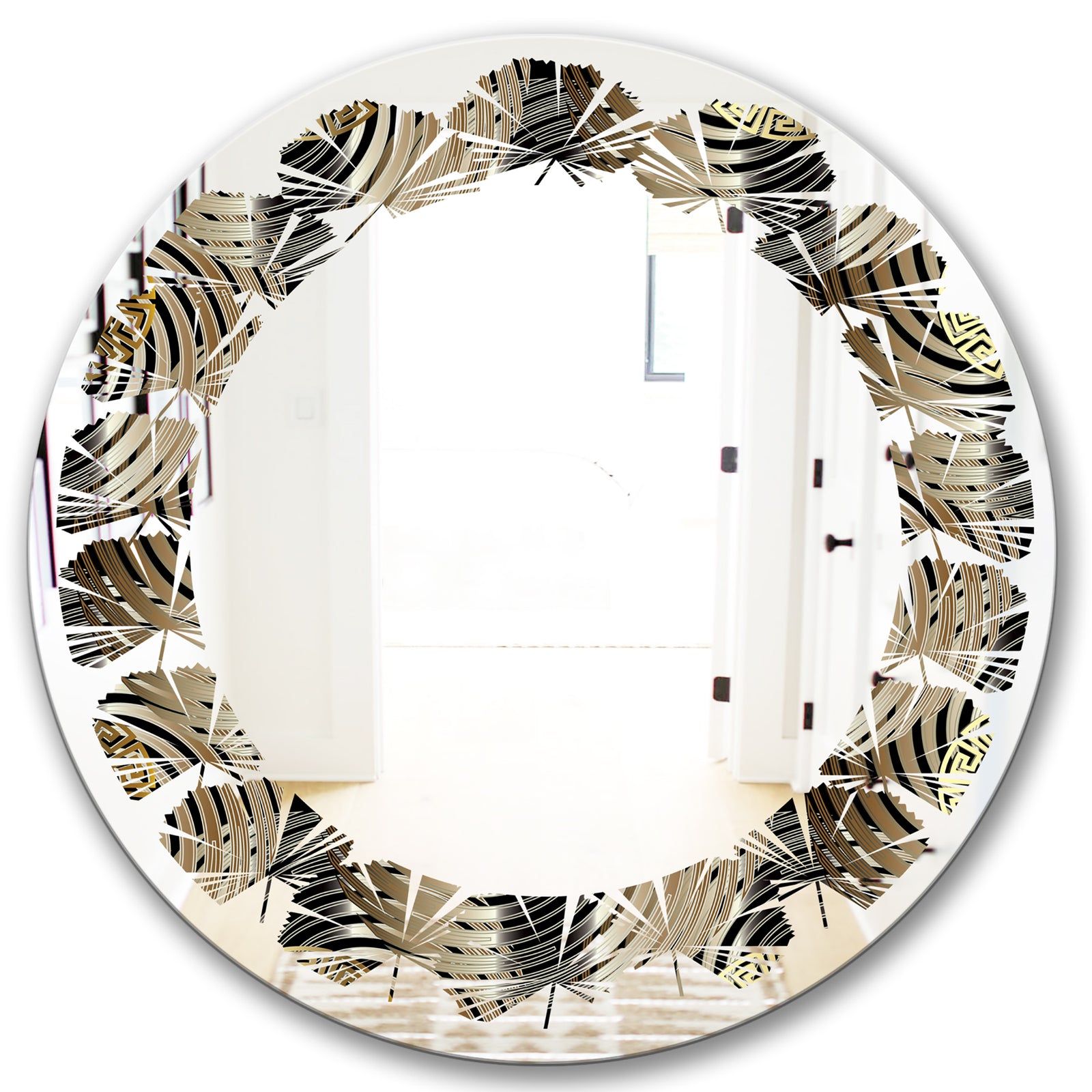 Circular Geometric Retro Abstract I - Modern Round or Oval Wall Mirror - Leaves
